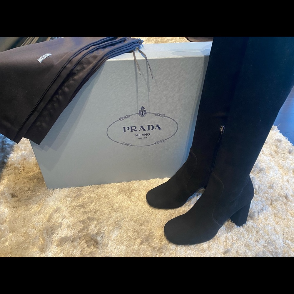 Prada Black Suede Over the Knee Boots; Sz. 36